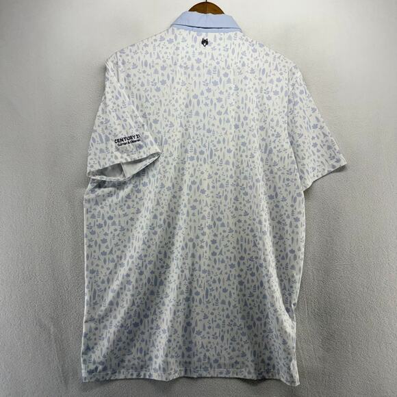 Greyson Polo Shirt Men's large White Blue Geometric All over Print Stretch Tech - Picture 6 of 8